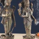 18" Vintage Brass Vishnu Lakshmi Idol Pair | Divine Couple Temple Murti | Sacred Art Set